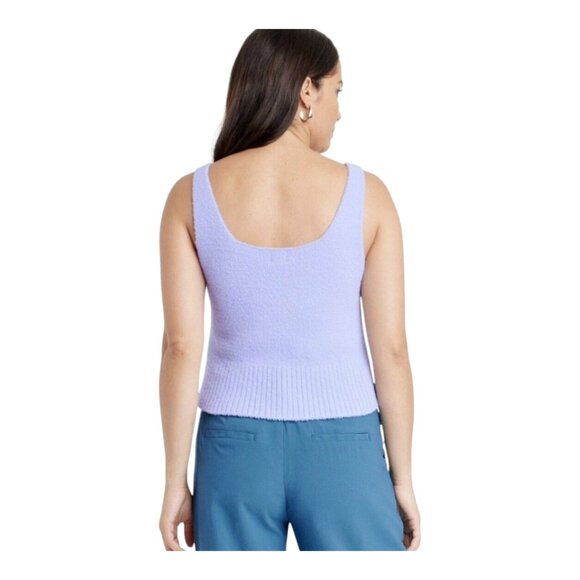 NWT A New Day V-neck Fuzzy Sweater Tank in Purple Feminine Cozy Women's Medium - Picture 2 of 7